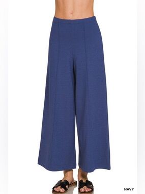 Zenana Navy Plus Heavy Ponte Elastic Waistband Pintuck Pants